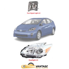 Vantage Auto Parts - Front Headlight + Turn Signal Light Driver Side Compatible with Toyota Prius 2010-2011 | DIRECT REPLACEMENT | ‎Clear Lens | 8117047211 8152147020 8152147022 | ‎TO2532114 TO2518122