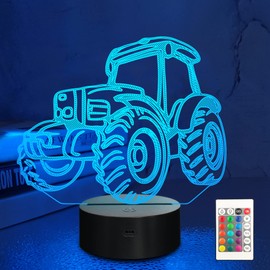 Tractor Night Light, Lampeez 3D Illusion Car Lamp for Kids with 16 Colors Changing Remote Control, Bedroom Decor Creative Birthday Gifts for Boys Kids Baby