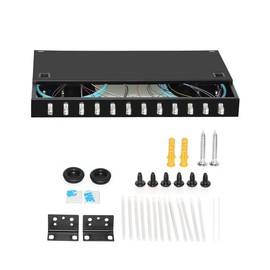 VANDESAIL LC-MM 12 Port 24 Core Wall Mount Fiber Enclosure,Fiber Optic Cable Rack Mount Enclosure with Spool and Loaded 12 Port LC-UPC OM3 Multimode Duplex LGX Panel