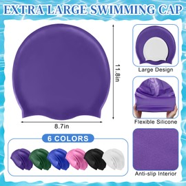 JolliLudo 6 Pcs Extra Large Swimming Cap for Braids and Dreadlocks 11.8 x 8.7 Inches Waterproof Silicone Cover Ear Cap for Women Long Hair to Keep Dry While Swimming and Bathing