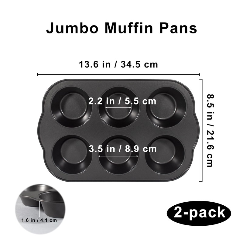 Bakexcel Non-Stick Jumbo Muffin Pans, 3.5" 6-Cup Set of 2