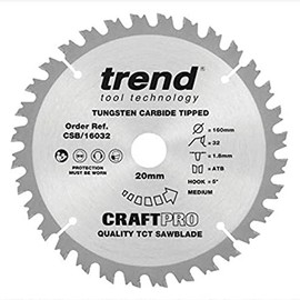 Trend Wood Circular Saw Blade, 160mm Diameter, 20mm Bore, 32 Teeth, TCT, 1.8mm Kerf, +5° Hook, CSB/16032