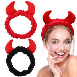Beaupretty 2 Pack Spa Headband for Women, Devil Horns Facial Headband for Face Wash & Makeup, Soft Hair Band (Black, Red)