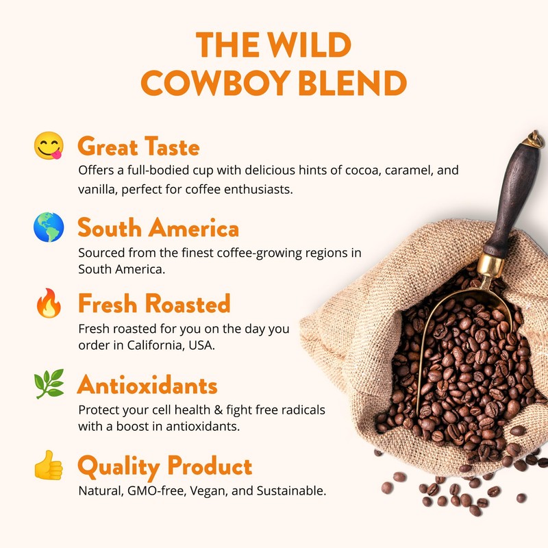 Cowboy Blend Medium and Dark Roast Ground Coffee, Speciality, Fresh