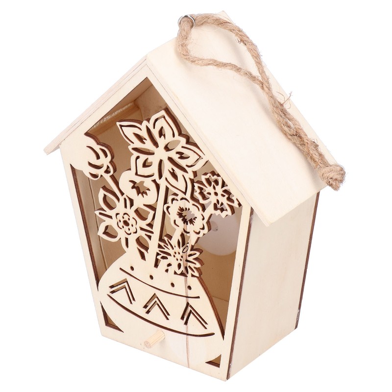2Pcs Bird House with Warm Light Hollow Flowers Patterns Bird