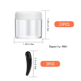 20 Pieces Empty Cream Jars, 40 ml Transparent Small Plastic Cosmetic Jars, Lip Balm Containers, with 3 Pieces Mini Spatulas, White, sealed bottle