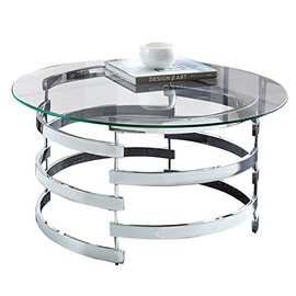 Steve Silver Company Tayside Contemporary Design, Plated Base, Tempered Glass Top, Modern Artistry Cocktail Table, 35" W x 35" D x 18" H, Clear/Chrome