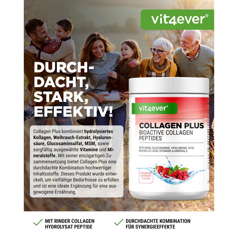 Collagen Plus - 500 g Powder with MSM, Glucosamine HCL,