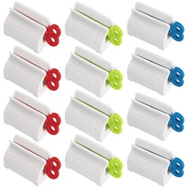 Saijer Toothpaste Tube Squeezer, Pack of 12 Toothpaste Dispenser, Squeezer, Rolling Tube Squeezer, Toothpaste Extractor for Toothpaste, Mustard Facial Cleanser (Red, Blue, Green)