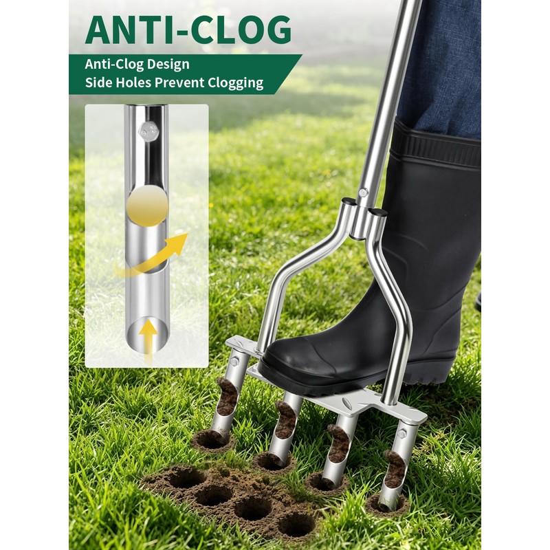 Zuplo Lawn Aerator Tool, Manual Core Plug Aerator with 4