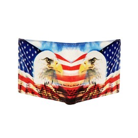 WLT-105 - Mens USA Flag with Eagle Wallet Credit Card Holder and ID Display