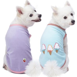 Blueberry Pet Paquete de 2 pijamas de algodón suaves y cómodos, perfecto clóset esencial diario mezcla de algodón para perros y camisetas sin mangas, longitud de espalda 14 pulgadas, ropa para perros