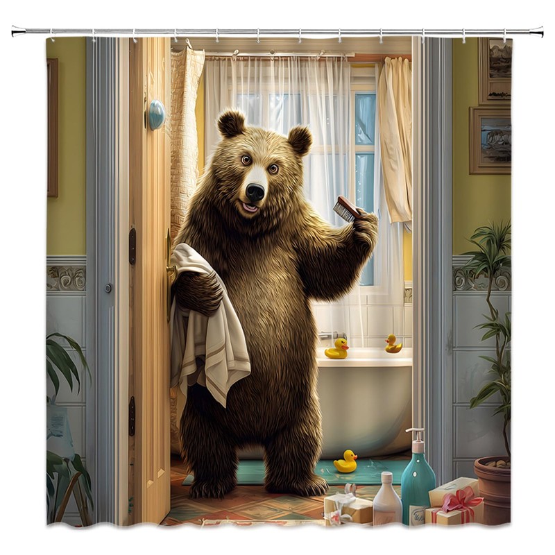 EVRCVAR Funny Bear Shower Curtain Bathtub Brown Animal Rustic Farmhouse