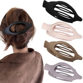 Flomiara 4PCS Flat Claw Clip, Oval Hair Clips for Thick Thin & Fine Hair Women Girls, Non-Slip Strong Hold French Matte Claws Accessories, Black, Brown, Pink, Gray Set