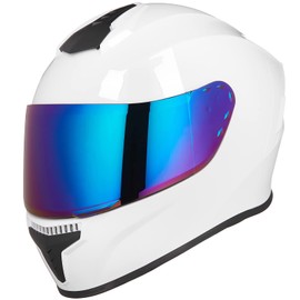 AUBOA Full Face Motorcycle Helmets for Adults Men and Women DOT Street Bike Racing Helmet with Tinted Visor Model MD-813 (White, S)