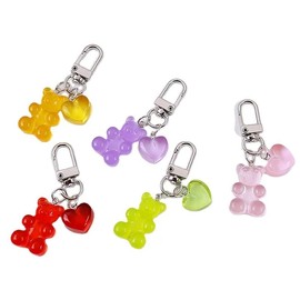 4Trails Gummy Bear Keychain with Heart Charm, Resin Bear Lucky Cute Keyring (Purple)