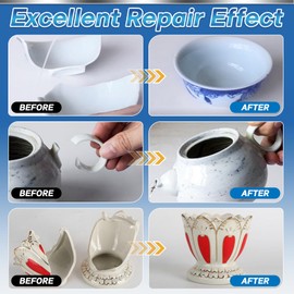 Ceramic Glue Repair Kit, Ceramic Glue for Pottery, Porcelain, Mugs, Dishes, Glass and More, Waterproof & High Temperature Resistant