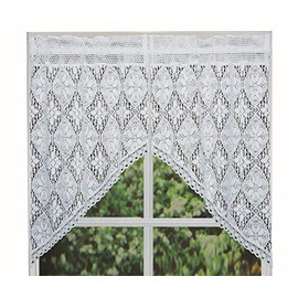 Creative Linens Knitted Crochet Lace Kitchen Curtain 38" L Swags White