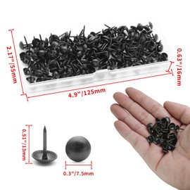 Rierdge 200 Pcs Metal Thumb Tacks Decorative, 2/7" x 1/2" Vintage Thumb Tacks, Heavy Duty Upholstery Tacks for Sofa Furniture DIY Project etc, Black（13mm×7.5mm）
