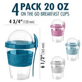 Hakan Parfait Cups with Lids Reusable Cups with Dome Lid and Spoon Yogurt Cups with Topping Compartment Plastic on the Go Cups in Special Box Overnight Oat Containers 4 Pack, 20 Oz