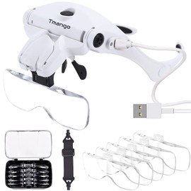 Tmango TMANGO Magnifying Glasses with Light for Close Work, Rechargeable and Hands Free Headband Magnifier, Optivisor for Jewelers, Eyelash, Watch Repair or Cross Stitch