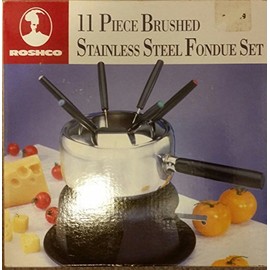 Roshco 11 piece brushed stainless steel fondue set