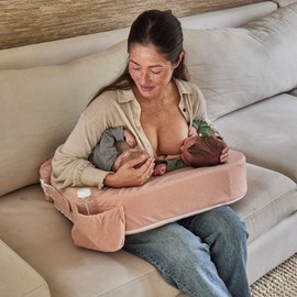 My Brest Friend Twin Nursing Pillow - Enhanced Comfort with Slipcover - Ergonomic Breastfeeding Pillow for Ultimate Support - Adjustable Nursing Pillow with Handy Side Pocket, Soft Rose