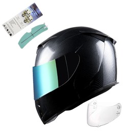1STorm Motorcycle Full Face Helmet Skull King Carbon Fiber Black + One Extra Clear Shield, Size Large (57-58 CM,22.4/22.8 Inch)