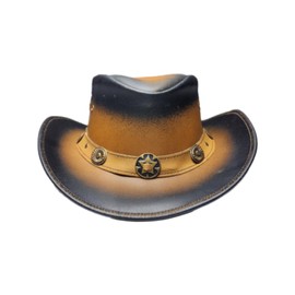 Equine Care Leather Cowboy Hat – Medium | 100% Real Cowhide Western Hat with Sheriff Star Concho Band | Two-Tone Outback Rancher Hat for Men & Women., Two-tone Brown and Black Ombre, Medium