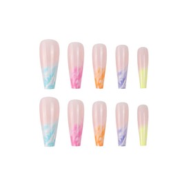 Glue On Artificial Nails, Marble Press On Nails, Ballerina, Abstract Long False Nails for Sticking, Long for Women and Girls (Pack of 24)
