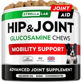 STRELLALAB Glucosamine Treats for Dogs - Joint Supplement w/Omega-3 Fish Oil - Chondroitin, MSM - Advanced Mobility Chews - Hip & Joint Care - 60 Chews Lamb