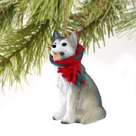 Siberian Husky Tiny Miniature One Christmas Ornament Gray-White Brown Eyes - DELIGHTFUL!