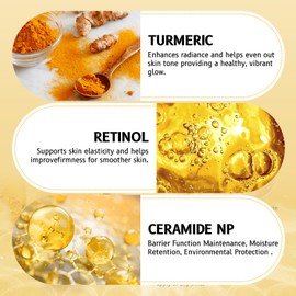 Turmeric Collagen Night Wrapping Mask with Retinol - Hydrating, Firming & Glowing Facial Mask Nourishes Skin, Refines Skin Texture - 2PCS Turmeric Peel off Mask With Brush for All Skins, 2,53 fl.oz