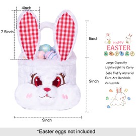 Beyond Your Thoughts Bunny Easter Basket for Kids, 3D Cute Plush Empty Bucket with Foldable Ears and Handle Egg Hunt Tote Candy Bag Basket for Boy Girl Teens Gift, Easter Basket Decor White