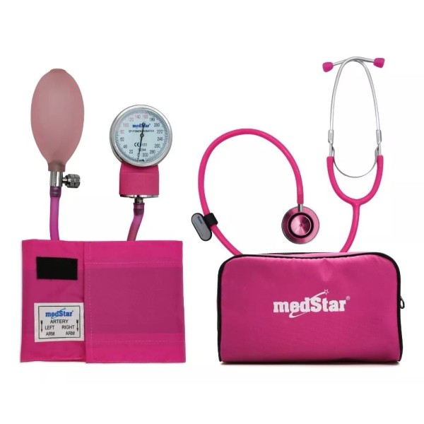 MedStar Baumanómetro Aneroide Kit Con Estetoscopio De Doble Color Rosa