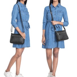 STILORD 'Peach' Real Leather Hand Bag Women Crossbody Bag Small Shoulder Bag Vintage Purse with Retro Style and Adjustable Strap, Colour:black