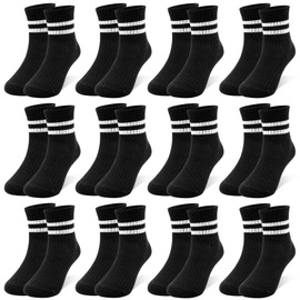 Kids Boys Cotton Socks, 12 Pairs Athletic White Black School Breathable junior Socks for Toddler teenage 6-8 Years Sports Running Walking