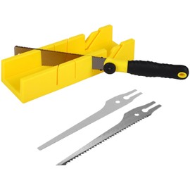 Juego de 4 cajas de inglete y sierra, 3 sierras de mano intercambiables con dientes finos dentados, caja de inglete amarilla con ranuras de corte multiángulo, corte de precisión para proyectos