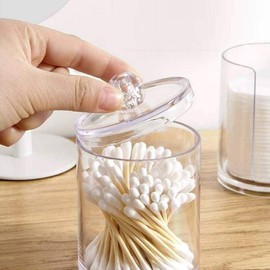 Uposao 1 x make-up organiser storage box for cotton buds, cotton pad, Q-Tips storage with lid, cotton pad dispenser, small cotton bud dispenser made of plastic, cotton ball swab holder