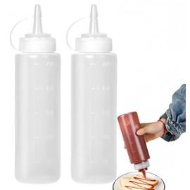 JUNEYE 2pcs 8oz Food Grade Plastic Squeeze Condiment Bottles with Cap for Sauce Bottle Seasoning Dispensers(240ML)