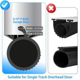 Gaahing 0.19" P-Bulb Garage Door Bottom Seal Strip - Replacement Impact Buffer Weatherstripping, Fits Single Track Overhead Door (16.4 FT, Black)