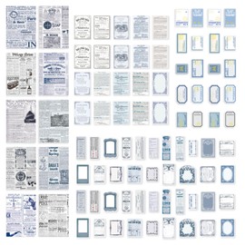 100pcs Vintage Scrapbooking Stickers Pack, Aesthetic Scrapbooking Stickers Paper Pack, DIY Retro Journaling Supplies Stickers Kit Paper Sticker for Bullet Journals Junk Journal Art Craft (Blue Series)