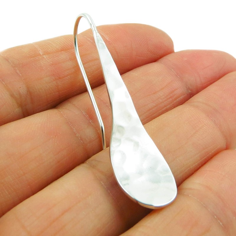 Long Solid Hammered 925 Sterling Silver Threader Drop Earrings