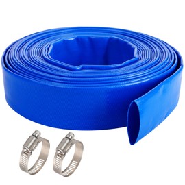 Geowaky 1-1/2"(Flat 2.6’’ width) x 100 FT Pool Backwash Hose, Blue Heavy Duty Reinforced PVC Lay Flat Water Discharge Hose for Swimming Pool Filter Pump,with 2 Clamp