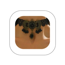 Asphinien Gothic Black Lace Choker Necklace Vintage Crystal Pendant Teardrop Beaded Tassel Collar Necklace Festival Party Cosplay Accessories for Women, One size, Alloy Steel, No Gemstone