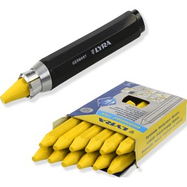 Lyra Professional Marking Chalk with Chalk Holder - Signing Chalk for Wood, Metal, Stone, Concrete, Tiles, Forestry Chalk, Pack of 12 (Yellow)