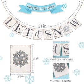 Let it Snow Banner, Winter Banner for Mantle, Vintage Winter Christmas Decoration for Home Mantle Fireplace Party Window