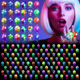 OLUPP Christmas Party Favors 150 Pcs Light Up Rings, Glow In The Dark Party Supplies, 6 Style Flashing Glow In The Dark Rings for Adults & Kids, LED Ring for Birthday Party Favors, Concert, Raves, Halloween