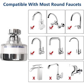 Dexspoeny 7Pcs Sink Water Filter with Filter Elements Set, Universal Sink Faucet Filter 360°Rotating, Sink Faucet Filter Removes Fluoride Hard Water, Tap Water Filter for Home Kitchen Sink