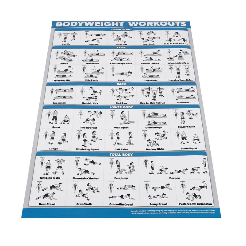 60x90cm Workout Charts Clear Rugged Easy Reading Bodyweight Exercises Poster